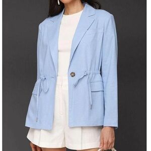 Bagatelle Collection Light Blue Drawstring Blazer Jacket Linen Blend Plus 3X